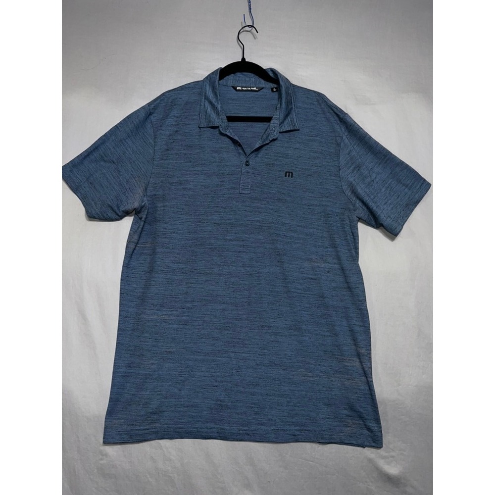 TravisMathew Mens XL Blue Heathered Short Sleeve Golf Polo Shirt Cotton‎ Blend